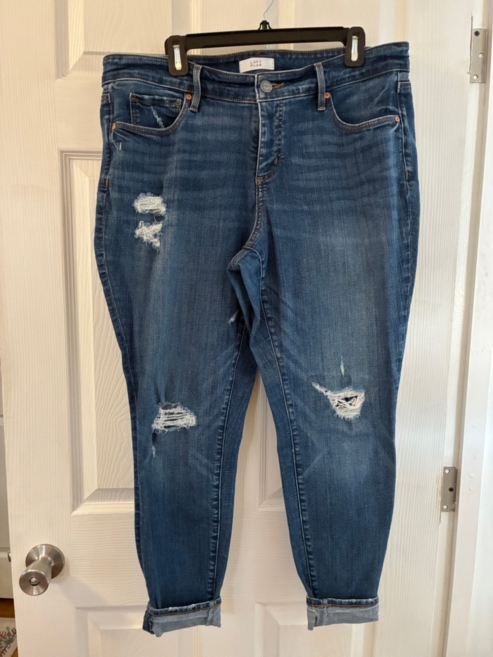 Loft Women’s Distressed Blue Jeans - Classic Slim Fit